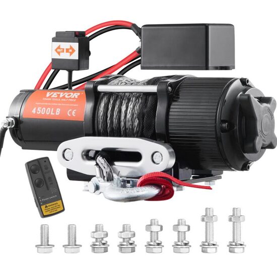 P4000-1W elektriskā vinča, 12 V, 4500 mārciņu celtspēja, neilona virves vinča, IP55 ATV vinča ar bezvadu rokas tālvadības pulti 